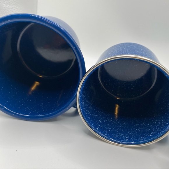 3 Blue Enamel Speckled Camping Coffee Mugs - Picture 5 of 16